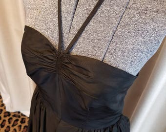 Vintage, 1940's, Black, Taffeta, Strapless, Halter, Formal, Gown, Party, Dress