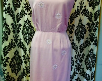 VAVA VOOM HOURGLASS Pink wiggle dress with atomic stars! 1950s/60s