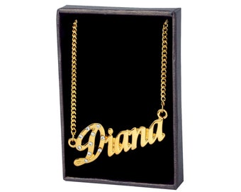 Name Necklace Diana - Gold Plated 18ct Personalised Necklace with Czech Rhinestones