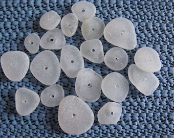 20 small and medium (DRILLED) white genuine sea glass beach glass