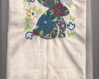 NEW Tea Towel embroidered with Easter Rabbit