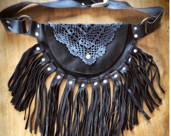 Hipbag - SUN black with long fringes
