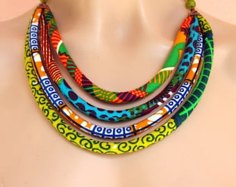 Bib Necklace - African wax print fabric necklace, Recycled beads,Ethnic necklace, African fabric necklace ,For her,