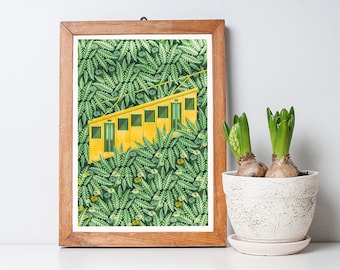 Funicular Print A3 - Green Botanical Pattern, Housewarming Gift, Home Decor, Wall Art