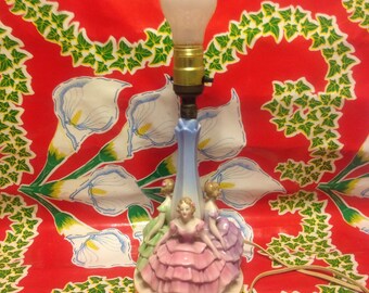 Vintage hand painted working porcelain electric lamp with seated ladies- Bavaria