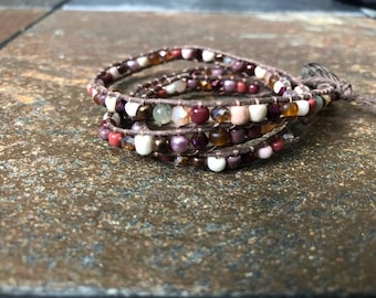 Brown Hemp Beaded Triple Wrap Bracelet, Beaded Bracelet, Hemp Bracelet, Wrap Bracelet, Triple Wrap Bracelet, Bracelet, Hemp Wrap Bracelet