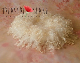Curly Felted Blanket Newborn Photography Props Wool Stuffer Curly Felt Natural white cream