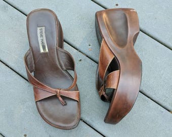 Vintage 90's Wooden Platform Sandals, Size 8
