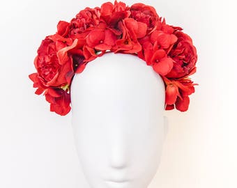 red statement flower crown // spring racing flower crown / spring races flower crown headband / flower fascinator bohemian