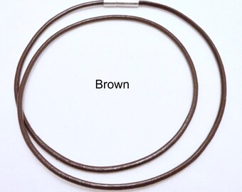 2mm Brown Leather Cord Necklace - Stainless Steel Bayonet Clasp - Genuine Real Leather - Easy on/off Clasp - 14" 16" 18" 20" Length