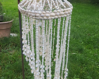 vintage large natural sea shell wind chime mobile / seashell chandelier / ocean beach house decor
