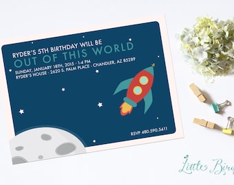 Rocket Ship to Outer Space Birthday Invitation