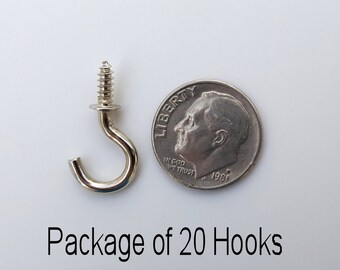 0.5 Inch Nickel / Pkg of 20 Small Key Hooks / Screw Hooks / DIY Jewelry Hooks / Nickel / 1/2 Inch
