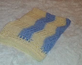254 Baby Boy Afghan - 30x40 Blue and Yellow