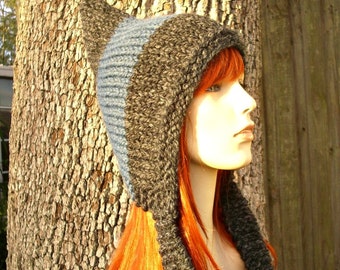 Knit Hat Womens Hat - Pixie Hat in Charcoal Grey and Denim Blue Knit Hat - Grey Hat Blue Hat Womens Accessories Winter Hat
