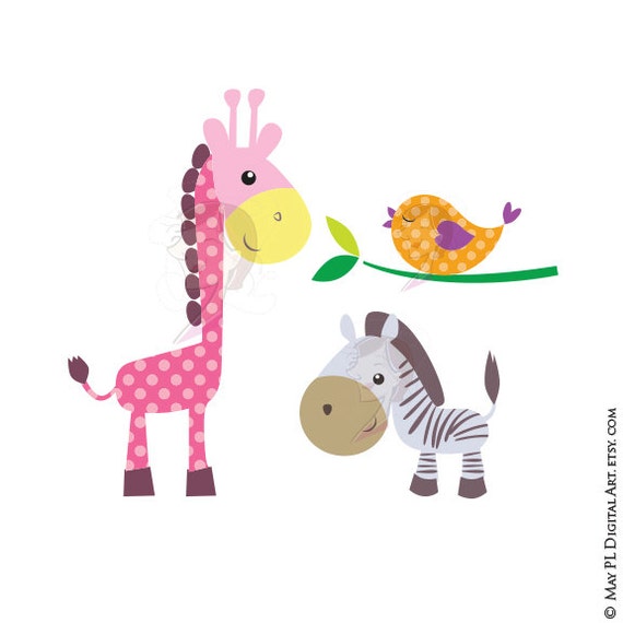 Download Safari Jungle Animals Svg Clipart - Cute Baby Zoo Animals includes Giraffe, Elephant, Owl, Zebra ...