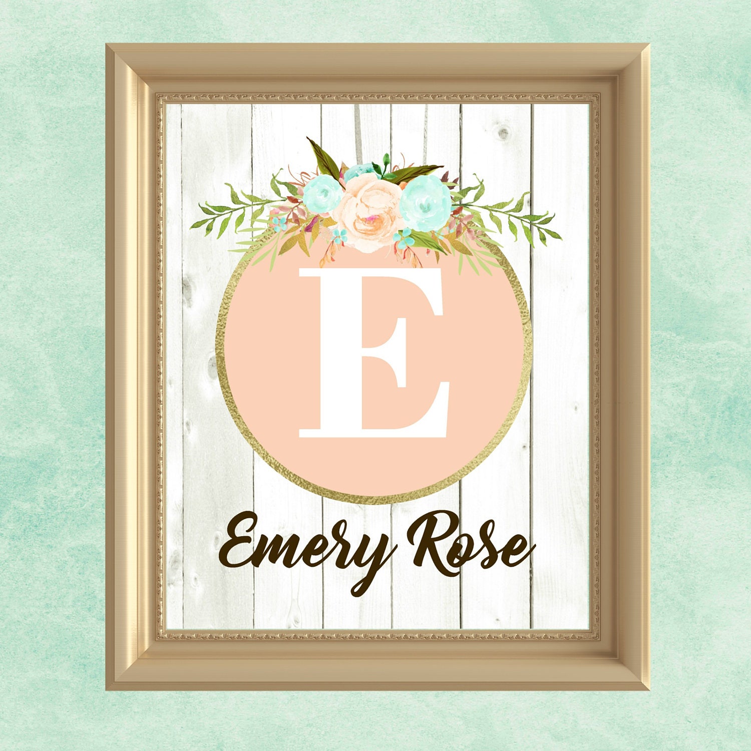 Baby Girl Nursery Wall Art Peach Mint Gold Decor Zoom