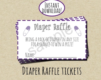 Purple Diaper Raffle Ticket - INSTANT DOWNLOAD - DIY - Printable Tickets
