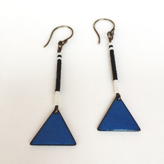 enameled triangle pin with saffiano trim