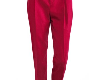 GUCCI Red Tailored Wool Pants Pleat Front Trousers Gold Logo Monogram Belt Plate sz IT 40