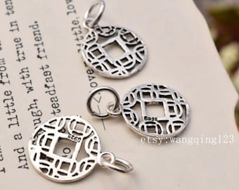 2 pcs coin charms pendants in oxidized sterling silver, JT1