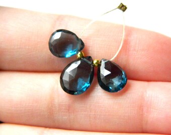 Absolutey STUNNING Set of 3 AAA London Blue Topaz faceted pear briolettes beads 9.5mm x 7mm to 11mm x 8mm