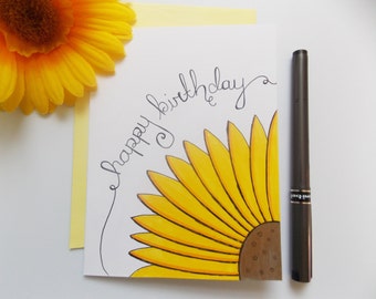 Birthday Card - Happy Birthday Card - Sunflower Card -Flower Birthday Card -Birthday Card For Her -Simple Birthday Card - Cute Birthday Card