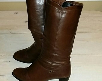 ladies boots - brown leather boots-juhani palmroth - vintage boots - high heel boots - tall boots