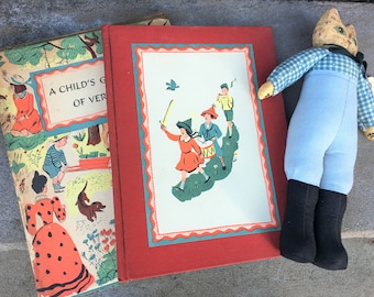Vintage Poetry Book and Wachlin Folk Art Cat Doll 1944 and 1989