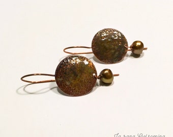 Copper enamel earrings.