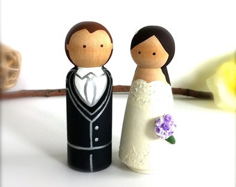 CAKE TOPPERS Custom Wedding Cake Topper Peg Doll Cake Topper Wedding Couple Bride and Groom Wedding Cake Toppers Wooden Wedding Cake Topper