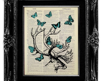 Office Decor, DEER Decor, Deer Print, Butterfly Print, OFFICE Wall Art, BUTTERFLY Wall Art, Deer Antler Wall Decor, Dorm Poster, Dorm Gift