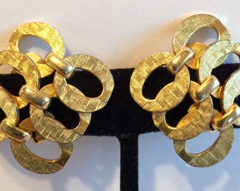 Vintage Sandor Brushed Textured Goldtone Metal Diagonal Shape Earrings