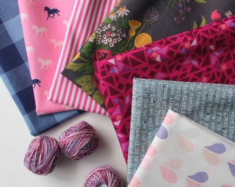 Navy and jewel tones Janum curated bundle- 7 fat quarters