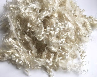 Kid Mohair Fleece, White, Washed, 2 Ounces, Undyed, Spin, Felt, Doll Hair