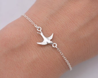 Silver Sparrow Bracelet, Bird Charm Bracelet, Swallow Bracelet, Swooping Bird Bracelet, Sterling Silver Chain - Gift for Her 0209