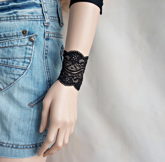 Dentelle noire poignet manchette ensemble poignet tatouage couvrir large bracelet large bracelet manchette femmes cadeau amis sœurs bracelet bracelet en