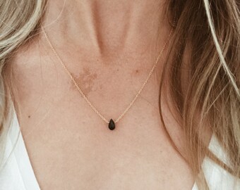 Black Obsidian Faceted Teardrop in 14/20 Gold-fill, 14/20 Rose Gold-fill, or Sterling Silver Necklace