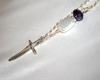 ORCHID FW Pearl, Czech Glass and Sterling Necklace