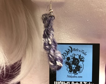 Handspun Mini Skein Earrings | Snowy Lavander | BFL, Kid Mohair, Recycled Soda Rings, Recycled Sari Silk, Mulkberry Silk, Angelina