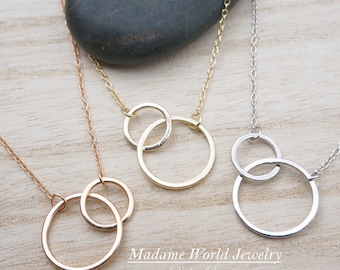 Sterling Silver Interlocking Circle Necklace, Karma Necklace, Intersecting Circles, Eternity Necklace