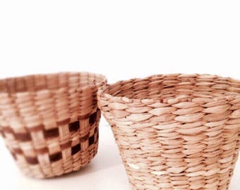 Set of banana leaf flowerpots | Rattan planter | Vintage planter | Boho planter