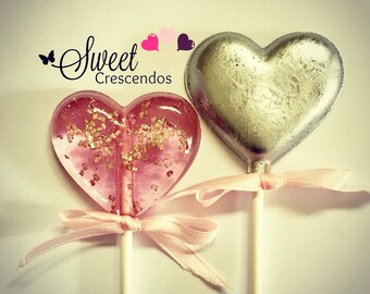Jeweled Heart Lollipops- Bridal and Wedding Shower Lollipops- Hard Candy Lollipops- Birthday Lollipops- Edible Party Favors