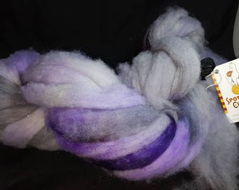 Alpaca cormo wool firestar roving hand dyed icy grapes grey purple white black