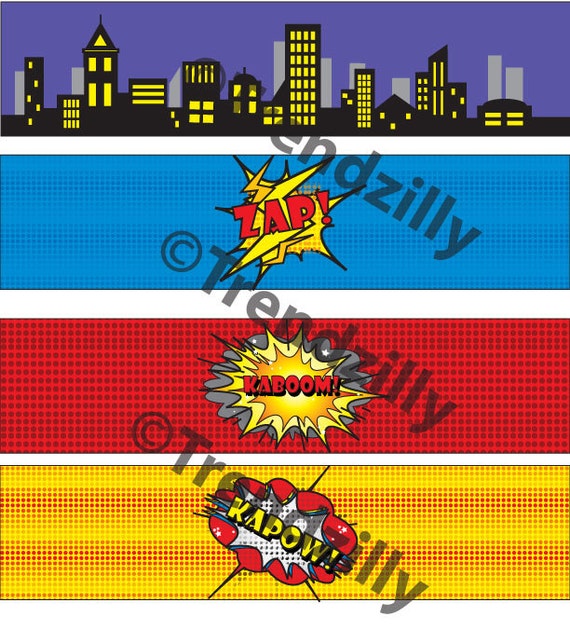 Superhero Water Bottle Labels Comic Book Lables Party