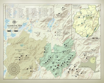 New York's Adirondack Park & 46 High Peaks 11" x 14" elevation table map