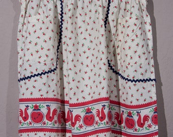 Vintage 1950's Apron, Vintage Rooster Apron, Vintage Handmade Apron, MidCentury Apron