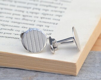 Simple Cufflinks In Sterling Silver, Classic Cufflinks With Stripes, Geometric Shape Cufflinks For Him