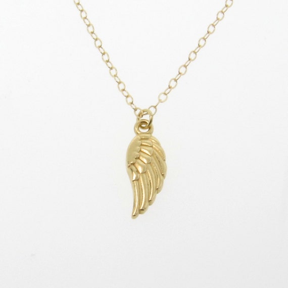 Angel Wing Necklace 14k Gold Small Detailed Protective