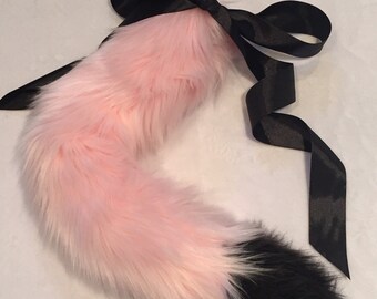 Luxury Pink and Black Pastel Cat Kitten Play BDSM Tail Faux Fur 25 Inch